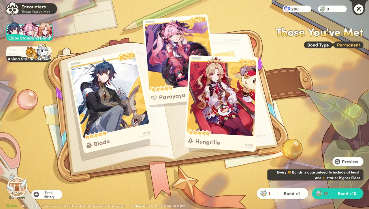 The Eidos Standard Bond banner, the gacha screen used to pull Herocrates, Bai Mei, Blade, and the rest of the Eidos roster